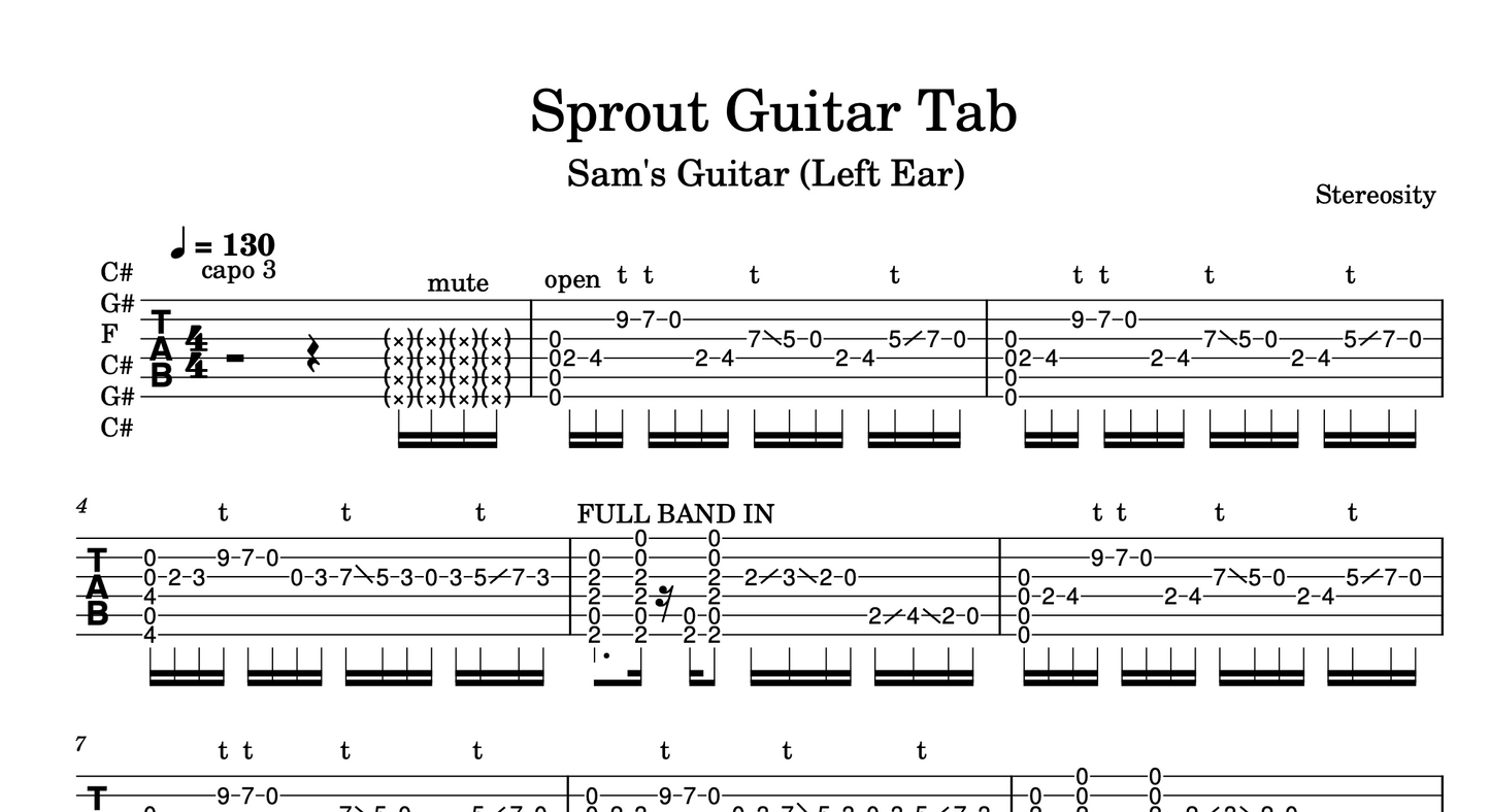 SPROUT - Stereosity FULL GUITAR TABS (Digital Download)