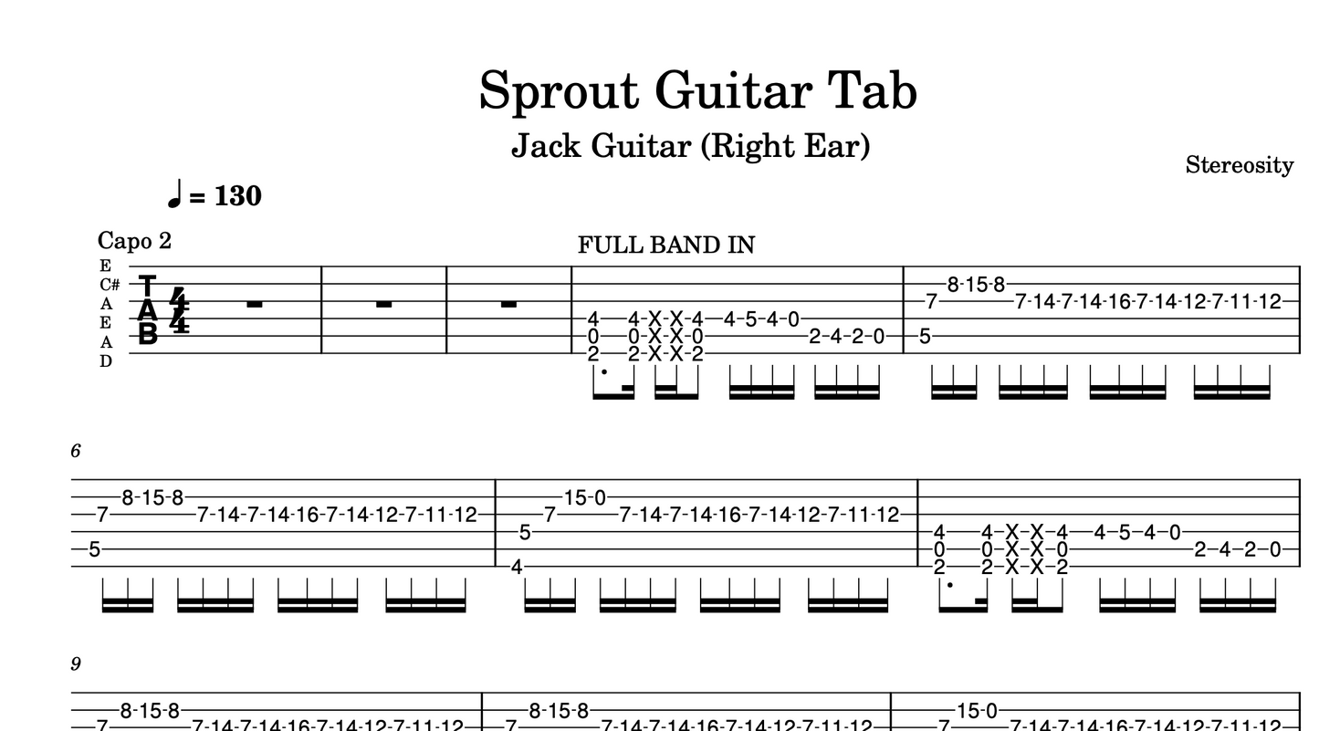 SPROUT - Stereosity FULL GUITAR TABS (Digital Download)