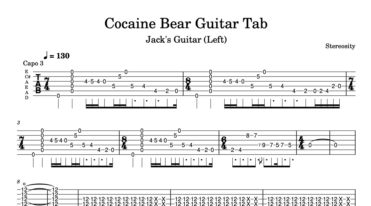 Cocaine Bear - Stereosity FULL GUITAR TABs (Digital Download)