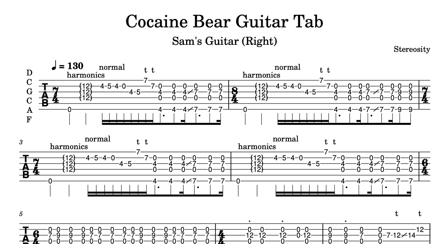 Cocaine Bear - Stereosity FULL GUITAR TABs (Digital Download)